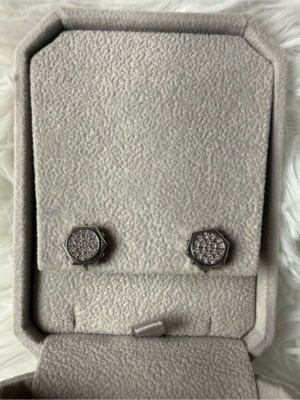 Swarovski Silver Hexagon Pave Crystal Stud Earrings